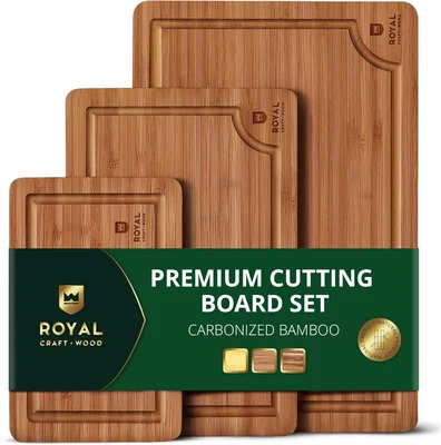 ROYAL CRAFT WOOD Non Toxic Bamboo Cutting Board Set with Deep Juice Groove