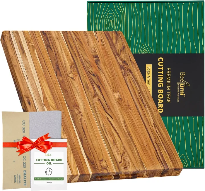 BEEFURNI Large Teak Wood Cutting Board with Hand Grip 22x16x1.25 Inche