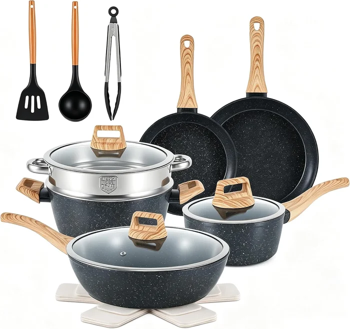 Anymark 16-Piece Non Stick Pots and Pans Cookware Set for Home