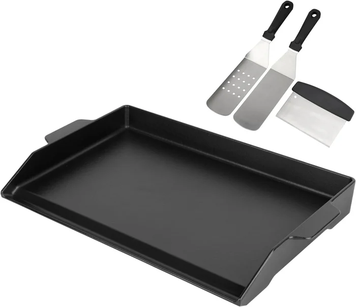 BBQ Future Universal Cast Iron Griddle for Gas Grill with Spatula Set 