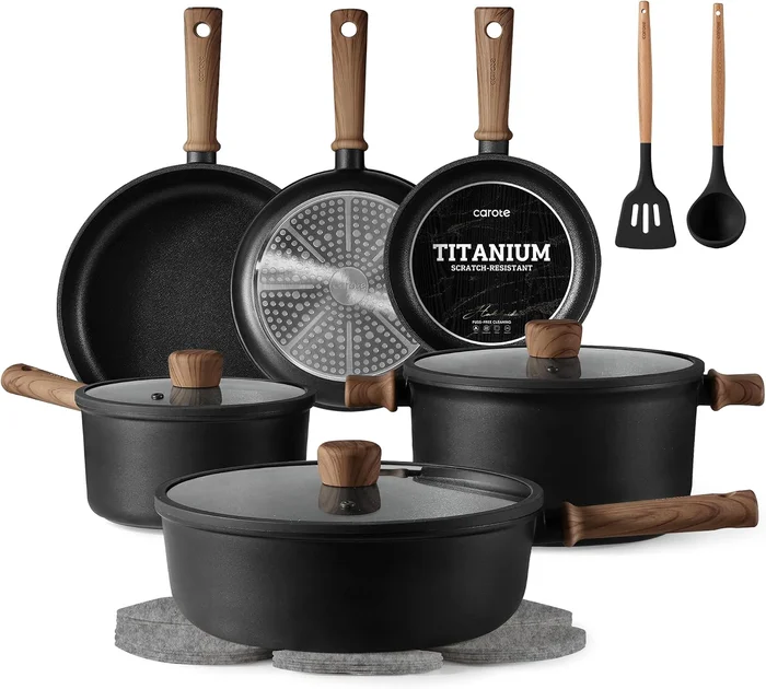 CAROTE 16pcs Pots and Pans Set Nonstick Cookware Sets for Easy Kitchen