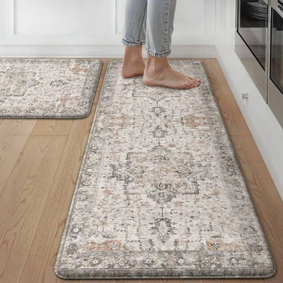 GENIMO Anti Fatigue Kitchen Mats for Floor 2PCS Standing Rugs Gray Tau