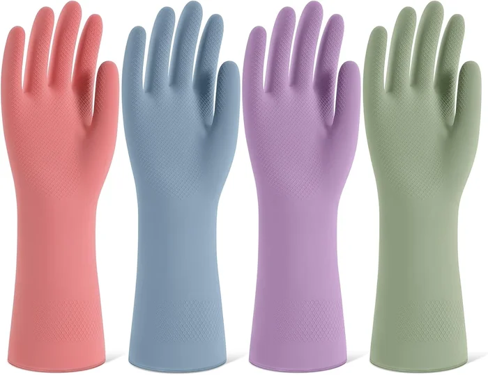 COOLJOB 4 Pairs Reusable Colorful Kitchen Dishwashing Gloves with Floc