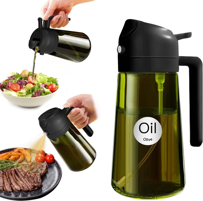 YARRAMATE 16 oz Dark Glass Olive Oil Sprayer & Dispenser, 2-in-1, Blac