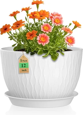 WSMKSZ 12 Inch Large Plant Pots for Indoor Outdoor Plants with Drainag