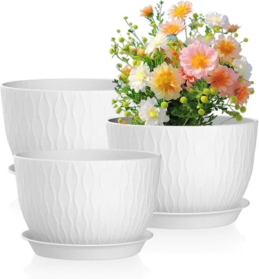 Meowell 12/10/9 inch Large Plant Pots 3 Pack Wide Flower Pots with Dra