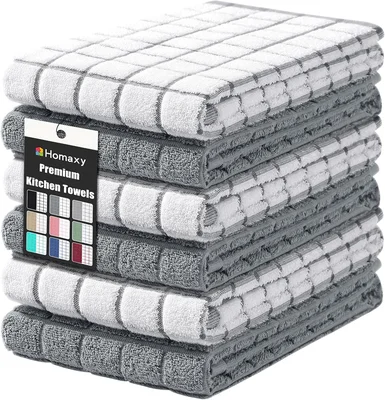 Homaxy Large Premium Cotton Kitchen Towels 16x28 Inches 6 Pack Grey Co