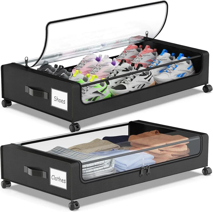 Molutsody Under Bed Storage with Wheels 2-Pack Underbed Storage Contai
