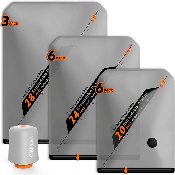 Vacbird Rechargeable Wireless Pump Travel Storage Bags Set - Portable 