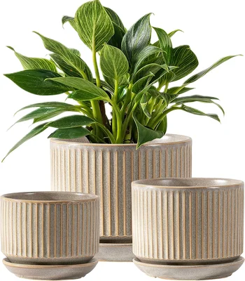 SURE YUESI Ceramic Plant Pots Set of 3 Indoor Outdoor Planters with Dr