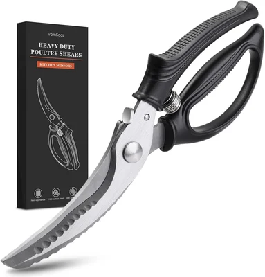 Spring Loaded Heavy Duty Kitchen Shears with Anti-Slip Handle and Safe