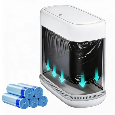 2.3 Gallon Slim Small Bathroom Trash Can with Lid White Dog Proof Garb