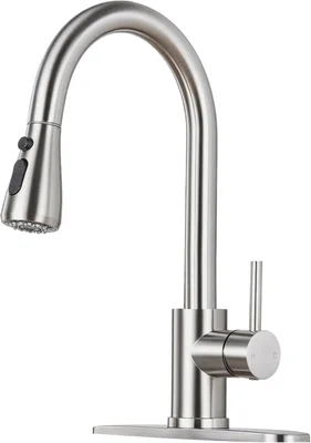 Brushed Nickel Kitchen Faucet with Pull Down Sprayer and Deck Plate In