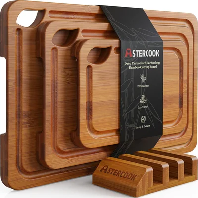 Astercook Deep-Carbonized Bamboo Cutting Board for Kitchen with Wood S