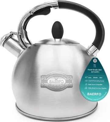 Whistling Stovetop Tea Kettle 2.64 Qt 304 Stainless Steel Brushed