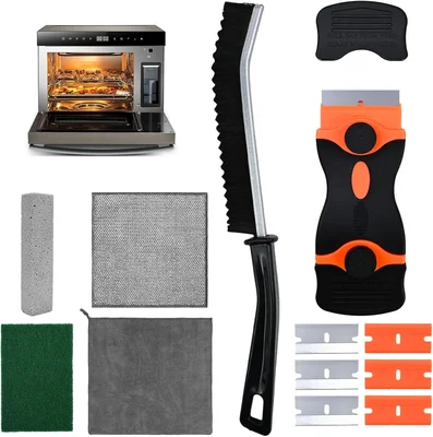 Heavy Duty Oven Cleaner Brush Set with Razor Blade Scraper Crevice Bru