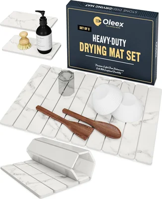 Oleex 3-Pack Stone Dish Drying Mat Set Large and Small Collapsible Dia
