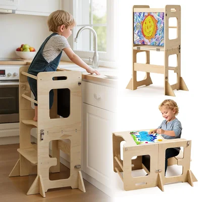 labebe Montessori Foldable Toddler Standing Tower with Blackboard Anti