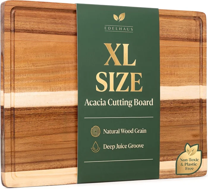 EDELHAUS Extra Large 17x13 Inch Acacia Wood Cutting Board with Juice G