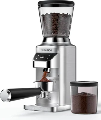 Conical Burr Coffee Grinder with Anti-Static Design and 0.1s Single or