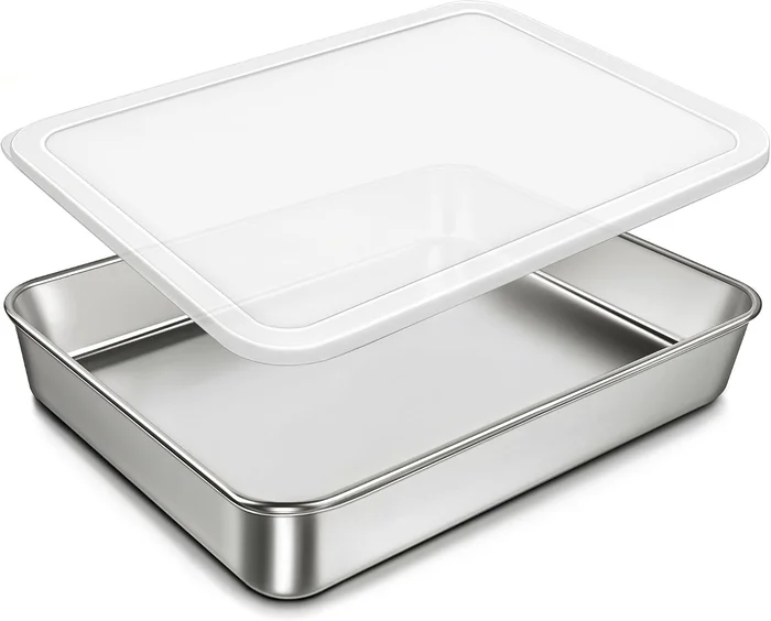 304 Stainless Steel Baking Pan with Lid 12 3x9 3/4 Inch Rectangle Shee