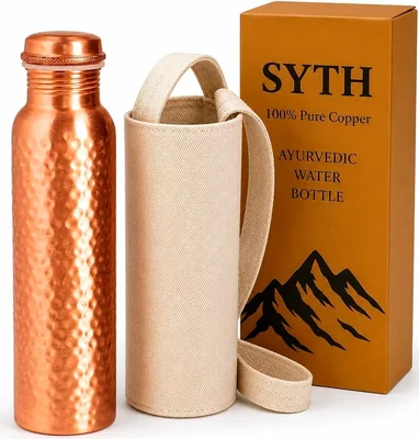SYTH 100% Pure Copper Water Bottle With carrying Canvas Bag Lab-Tested