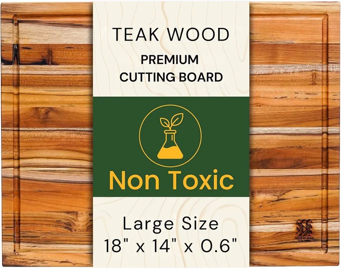 Premium Teak Wood Cutting Board 18 by 14 by 0.6 Inch for Kitchen Meat,