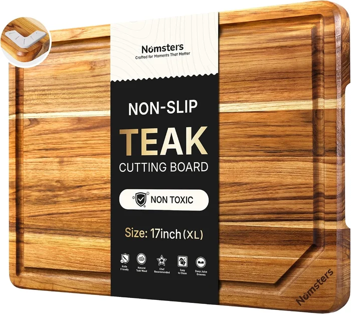 17 Inch Teak Wood Cutting Board for Kitchen Non Slip Charcuterie Board