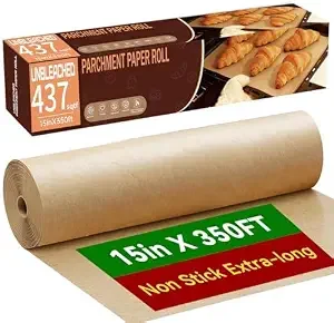 Unbleached 15x350 ft Parchment Paper Roll, 437 Sq.Ft, Non Stick Brown 