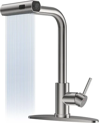 FEELSO 4-Mode Kitchen Sink Faucet Pull Down Sprayer Brushed Nickel Fin