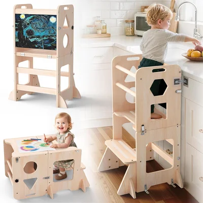 4-in-1 Foldable Toddler Standing Tower with Blackboard for Kids 1-3 Ye