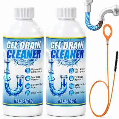 Fast-Acting Sink Drain Cleaner Gel with Tool Dissolves Hair and Grease
