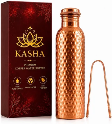 KASHA 99.96% Pure Copper Water Bottle For Drinking Water Lab Tested 32