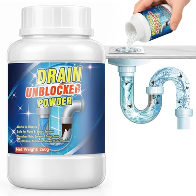 Drain Cleaner Powder Dissolves Clogs and Removes Hair Grease Soap Scum