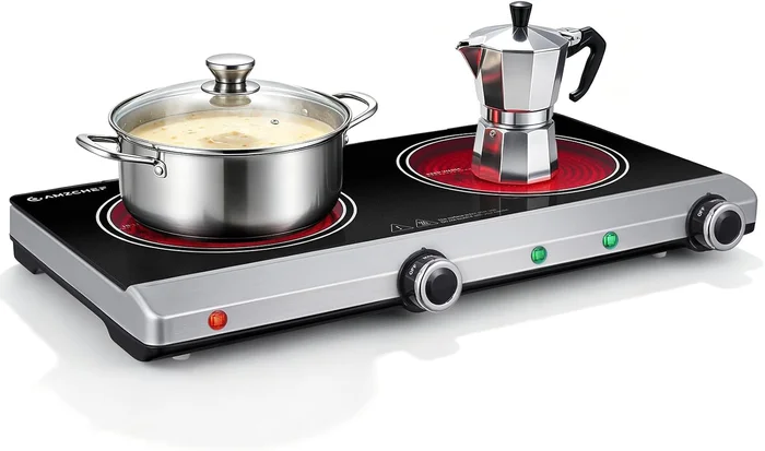 AMZCHEF Double Burner Electric Cooktop 1800W Infrared Portable Stove f