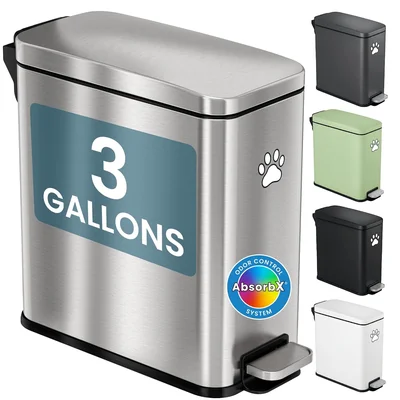 iTouchless 3 Gallon Cat Litter Waste Bin with AbsorbX Odor Filter Step