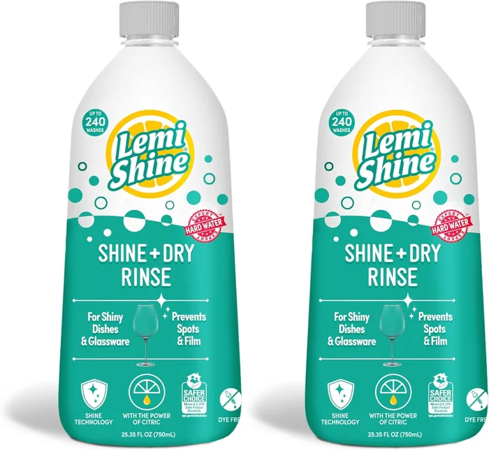 Lemi Shine Natural Dishwasher Rinse Aid for Hard Water Stain Removal